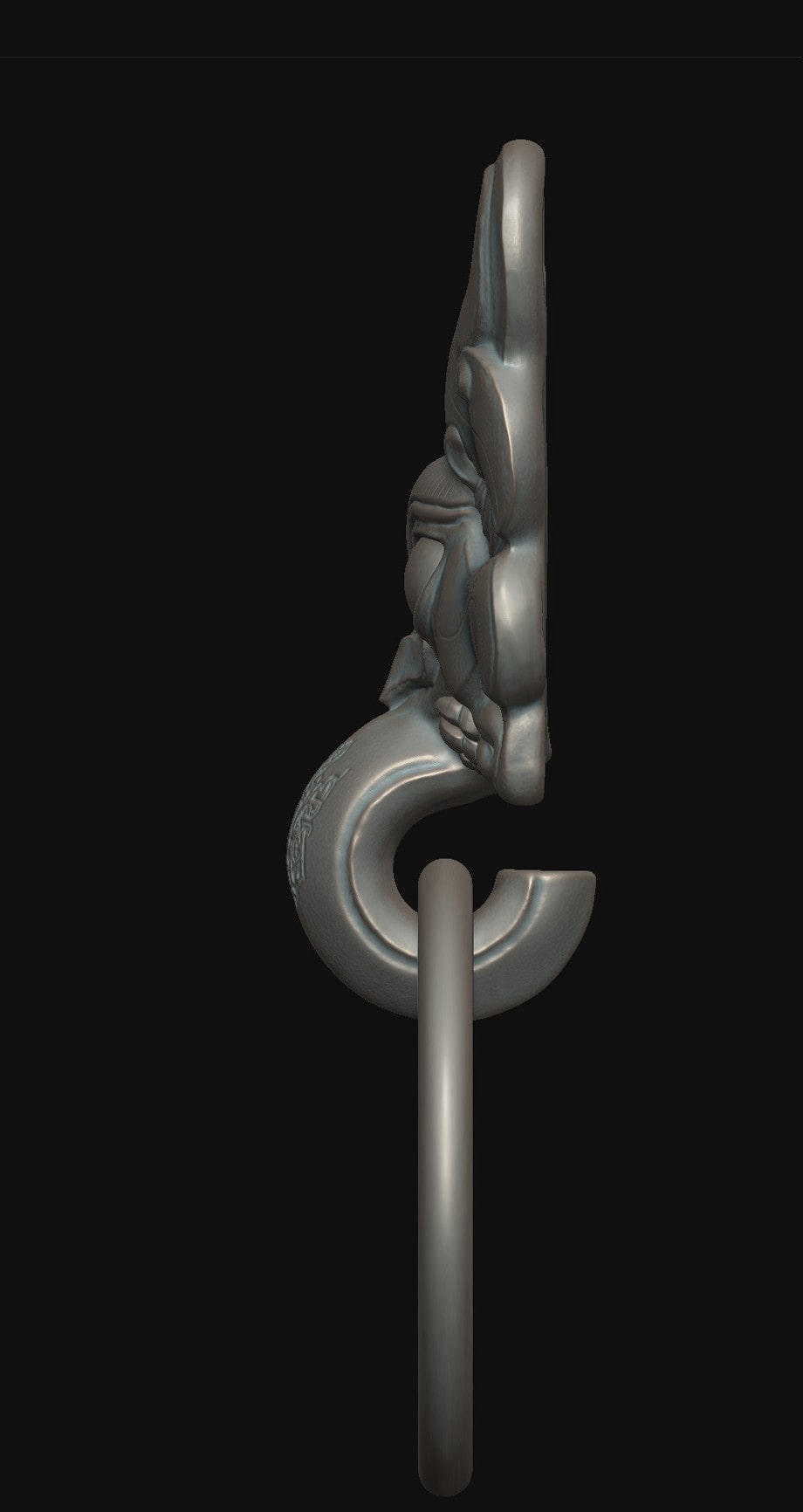 Left side view of the ornamental guardian sculpture